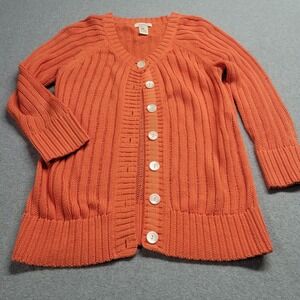 Sundance Sweater Womens S Orange Button Front Knit Cotton‎ Linen Blend Cardigan